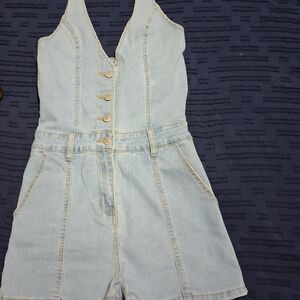 SHEIN Light Blue Denim V‑Neck Romper